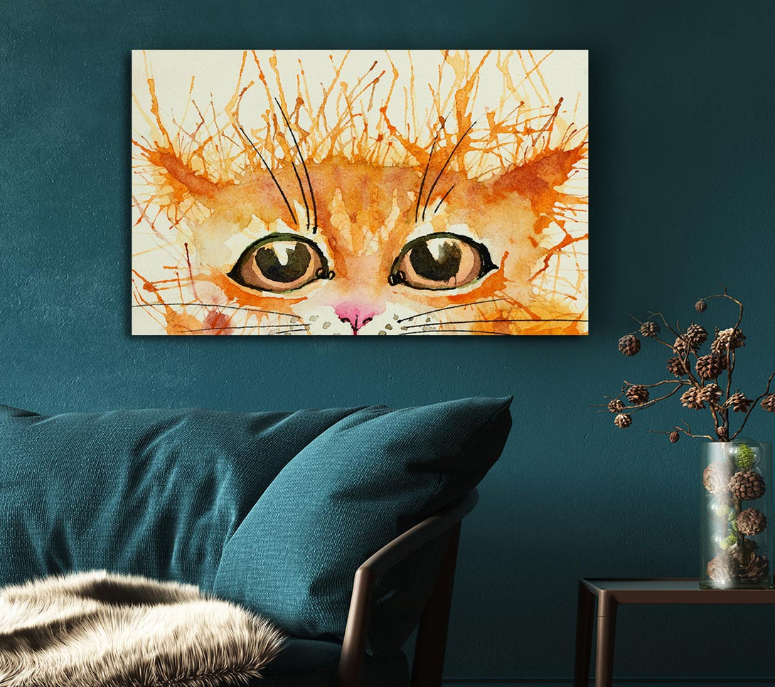 Picture of Watercolour Ginger Cat Splat Canvas Print Wall Art