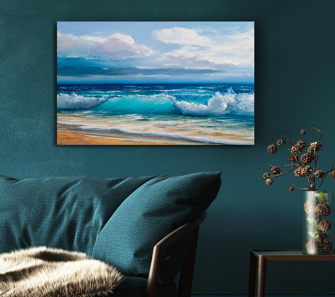 Picture of Swirling Waves Hit The Beach Canvas Print Wall Art