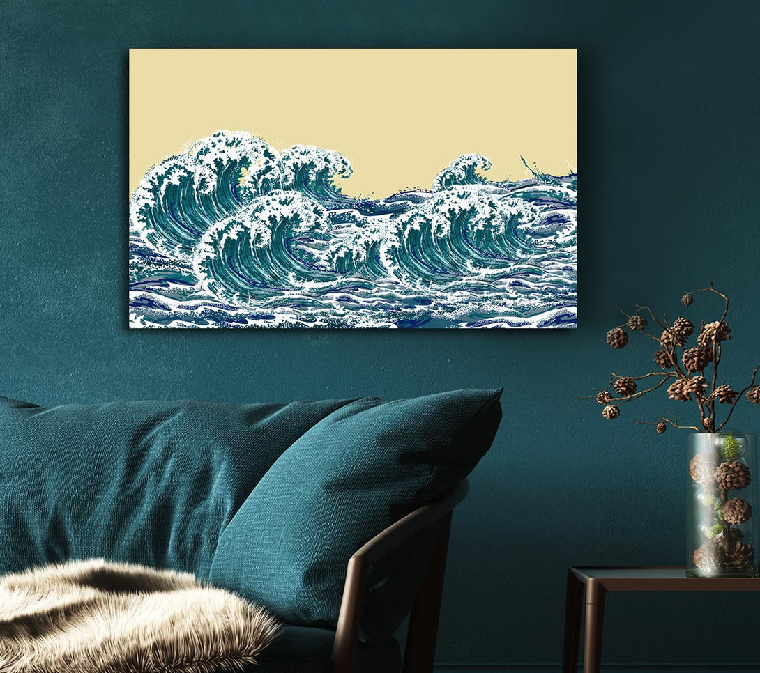 Picture of Waves On Yellow Canvas Print Wall Art