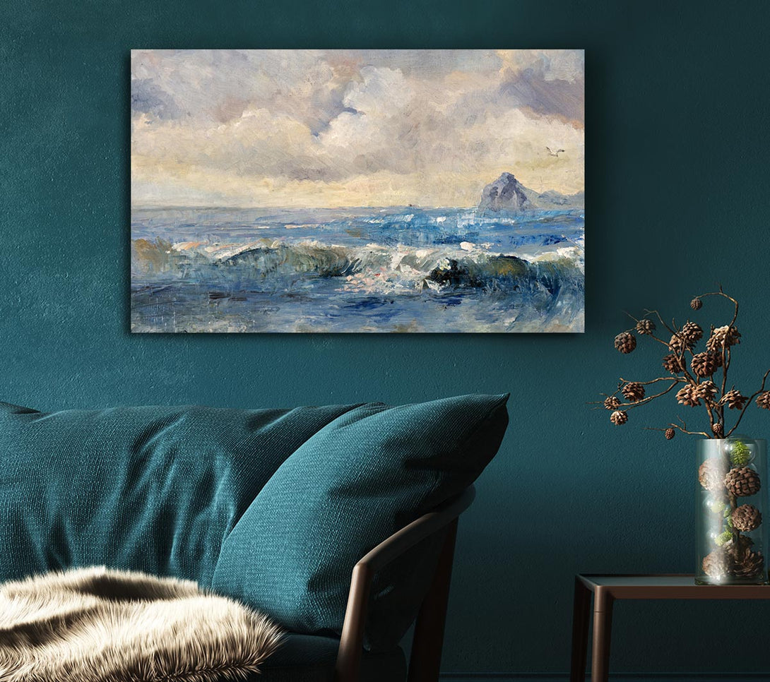 Picture of Dull Skies Over The Crashing Waves Canvas Print Wall Art