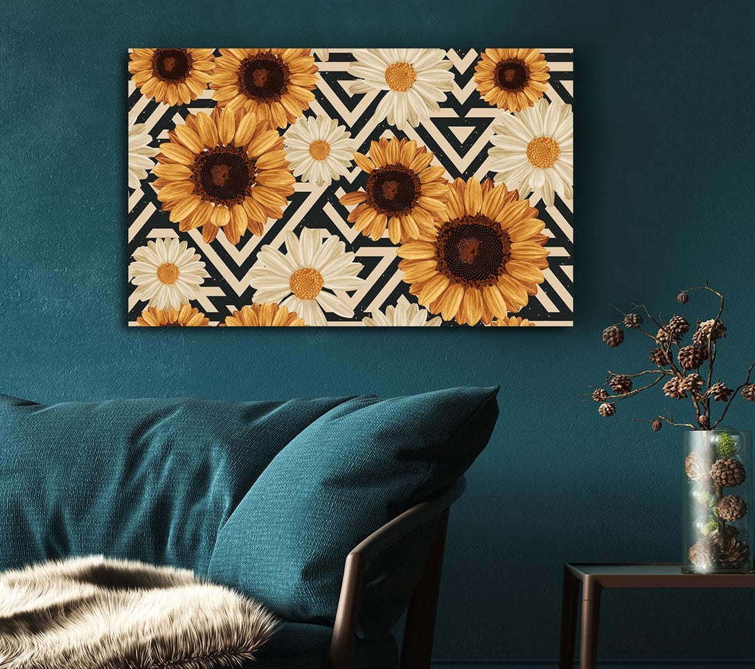 Picture of Summer Flowers On Abstract Canvas Print Wall Art