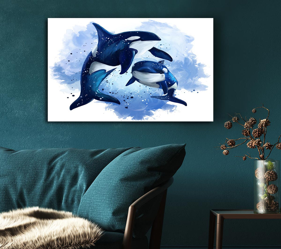 Picture of Orca Mother And Baby Canvas Print Wall Art