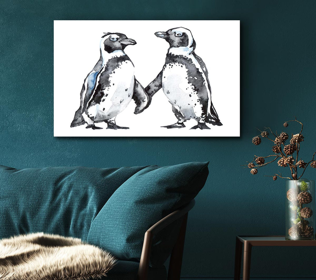 Picture of Two Penguins Shaking Canvas Print Wall Art