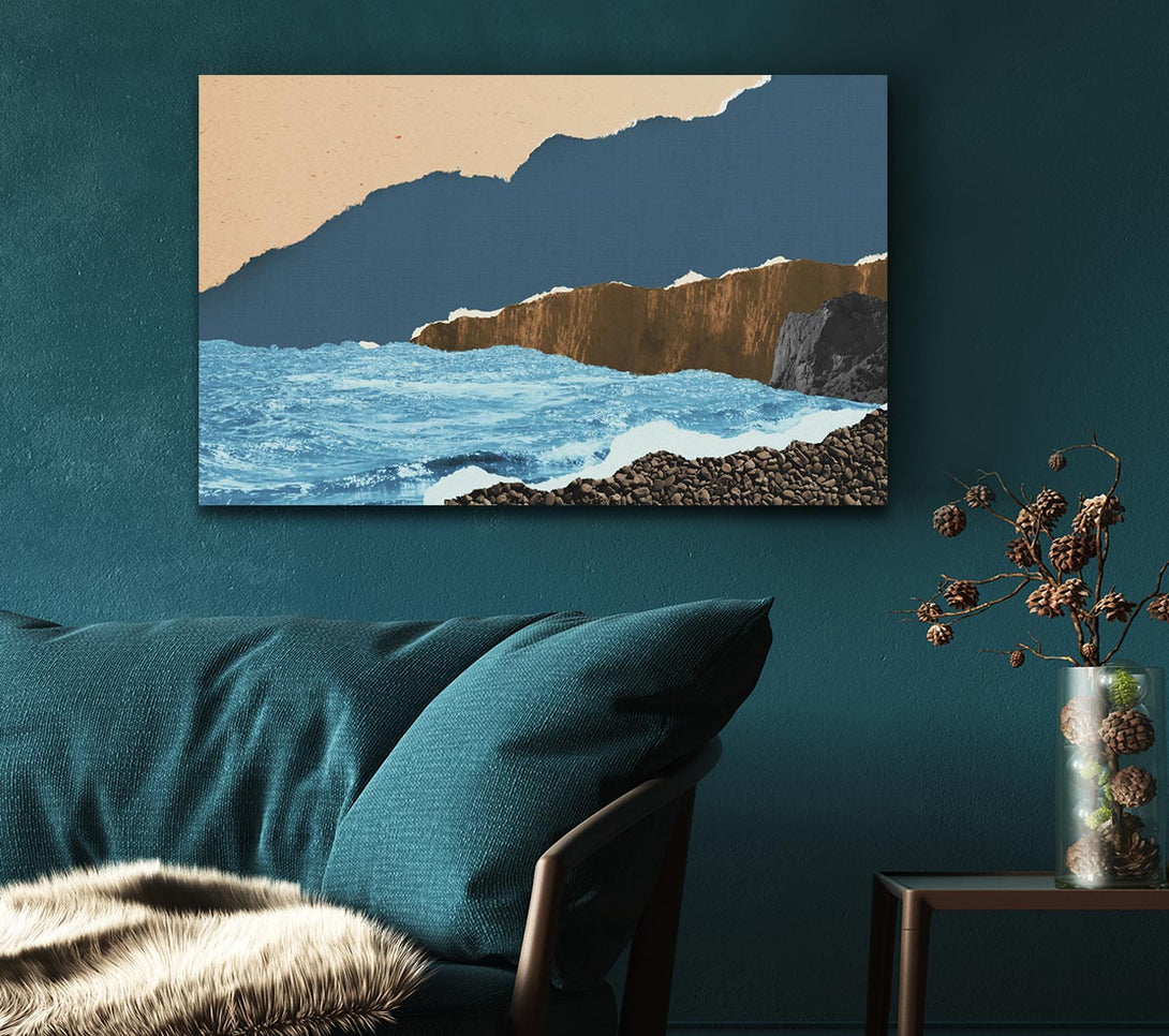 Picture of Cut Out Mountain Ocean Canvas Print Wall Art