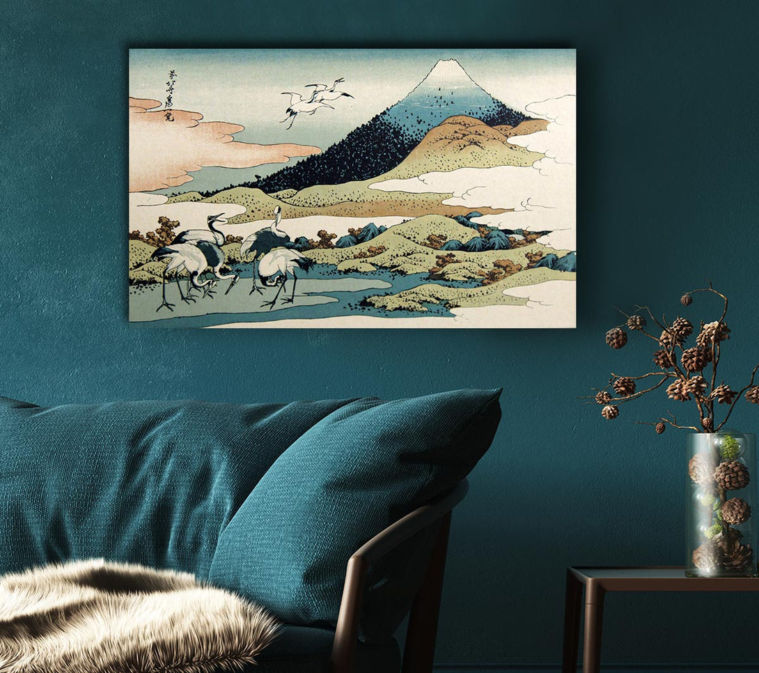 Picture of Cranes Below The Mountains Canvas Print Wall Art