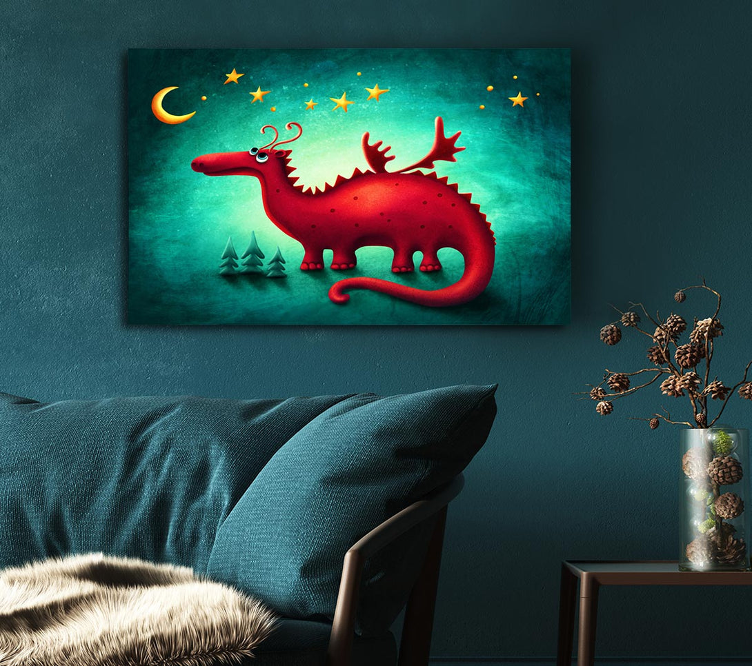 Picture of The Red Dragon Beneath The Moon Canvas Print Wall Art