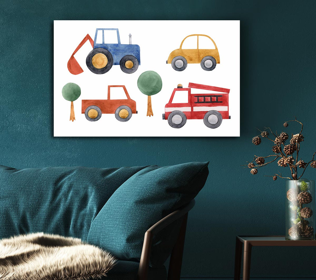 Picture of Childrens Vehicle Collection Canvas Print Wall Art