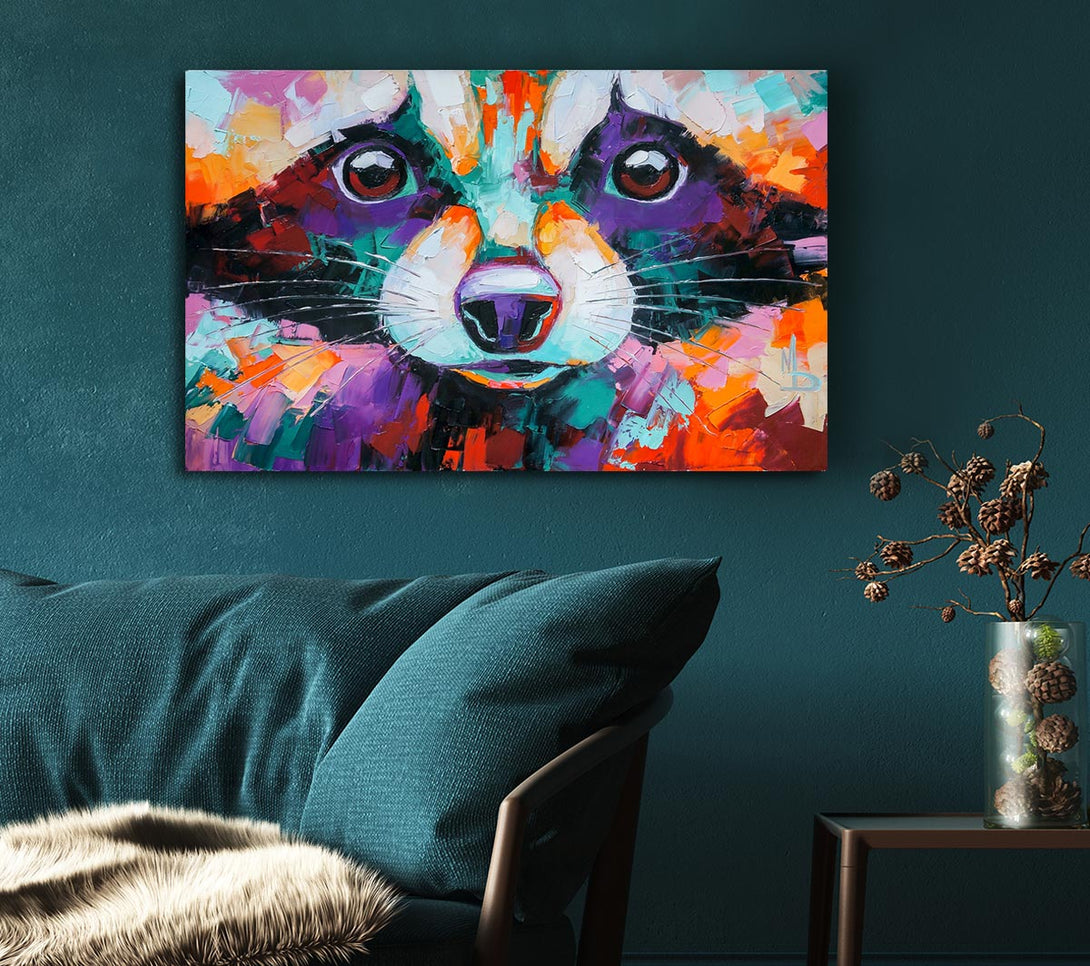 Picture of Racoon Vivid Face Canvas Print Wall Art