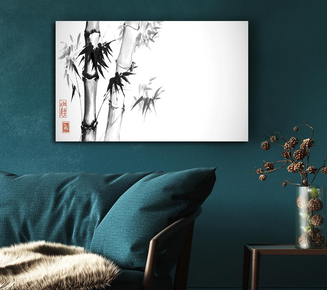 Picture of The Bamboo Branch Grey Canvas Print Wall Art