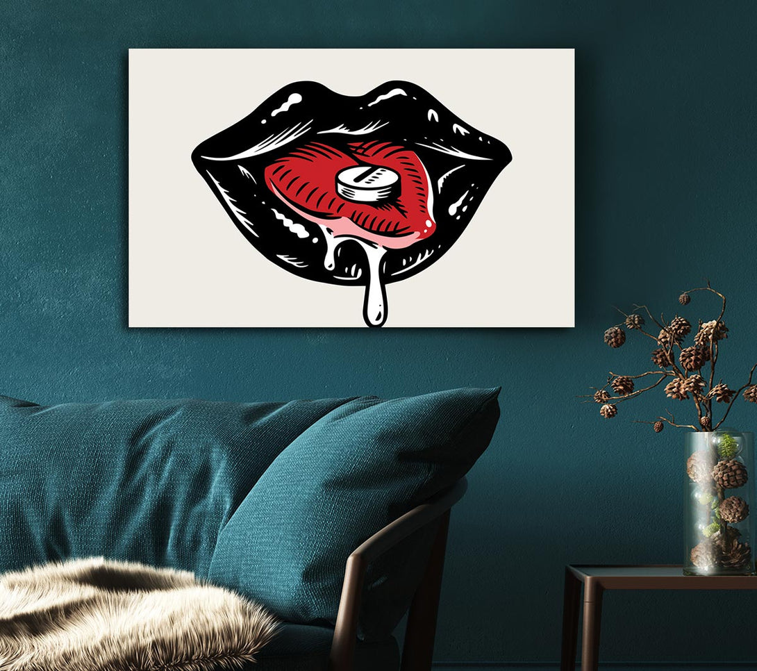 Picture of Black Lips Pill Canvas Print Wall Art