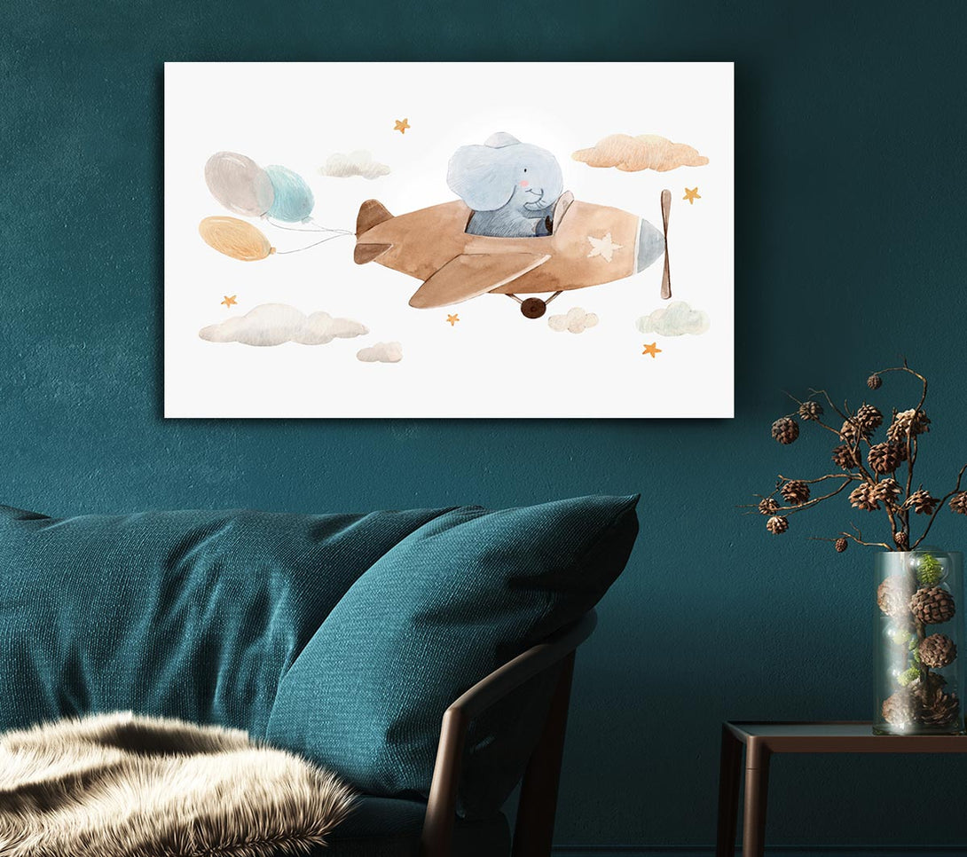 Picture of Elephant Riding Plane Canvas Print Wall Art