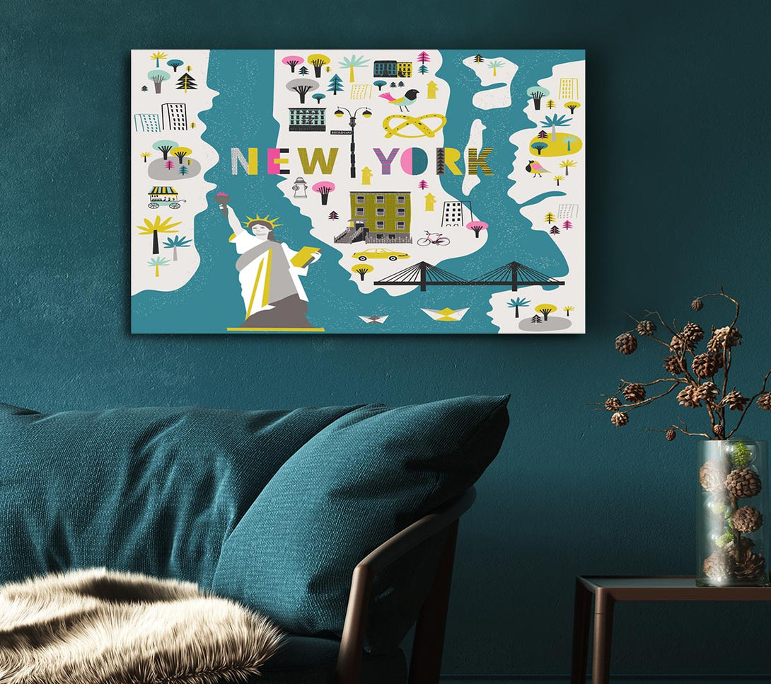 Picture of The Little Map Of New York Canvas Print Wall Art