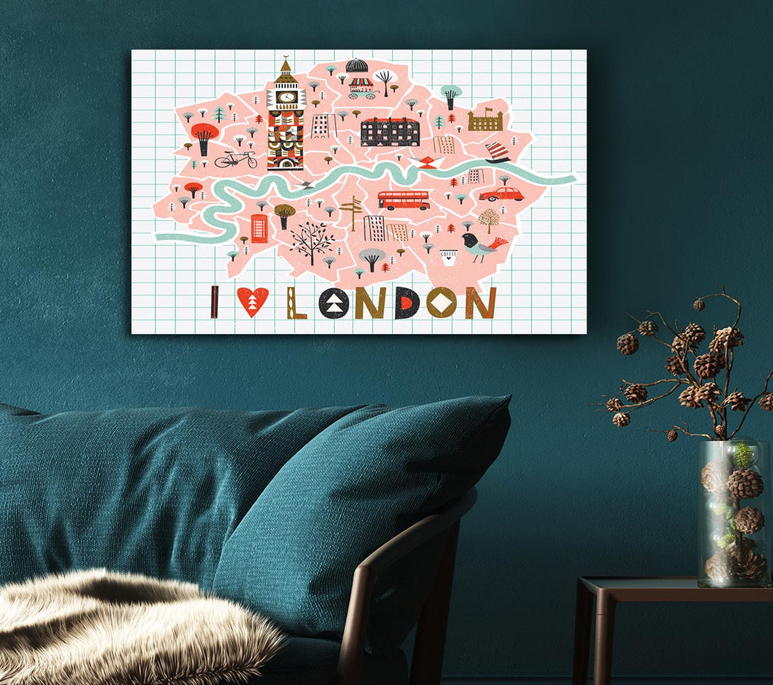 Picture of The Little Map Of London 2 Canvas Print Wall Art