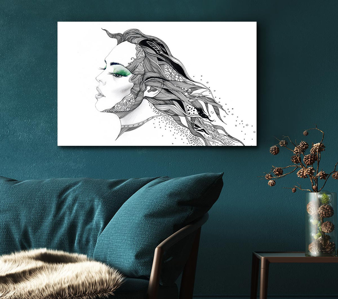 Picture of Woman Face Pen Scribble Canvas Print Wall Art