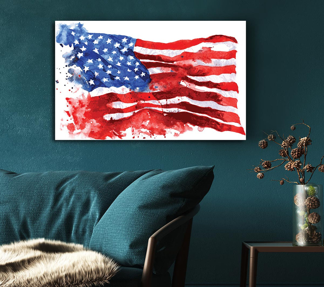 Picture of The Ink Splatter American Flag Canvas Print Wall Art