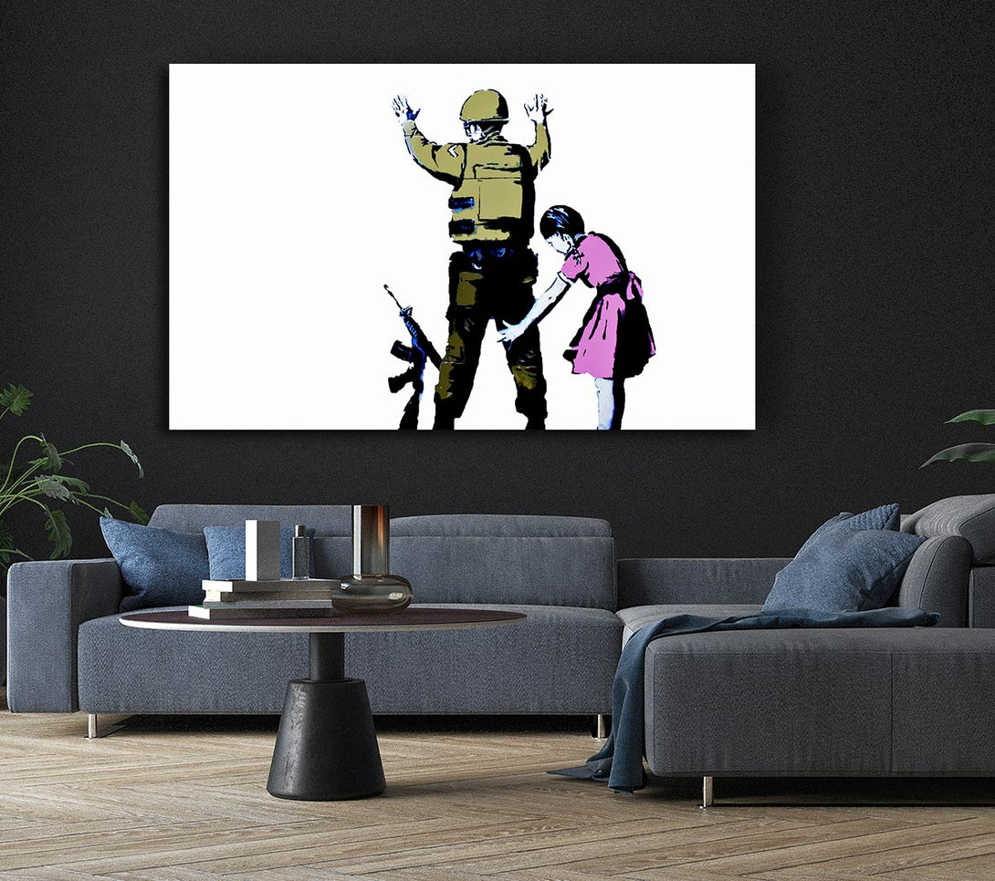 Picture of Child Frisking Soldier Canvas Print Wall Art