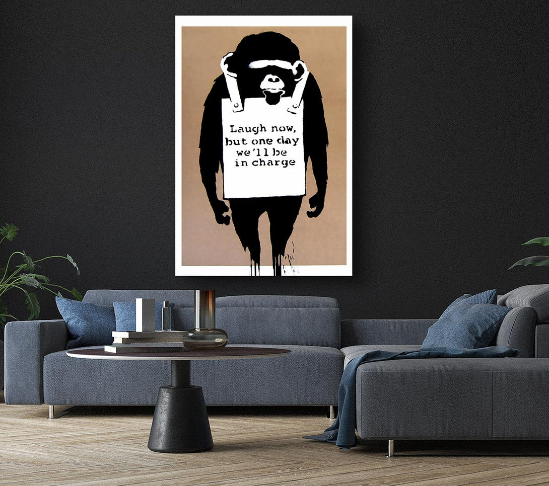 Picture of Laugh Now Monkey Beige Canvas Print Wall Art