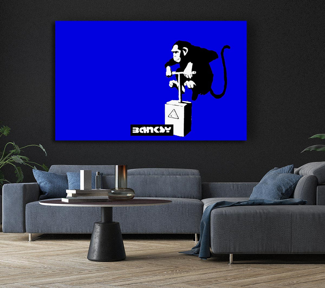 Picture of Monkey Detonator Blue Canvas Print Wall Art