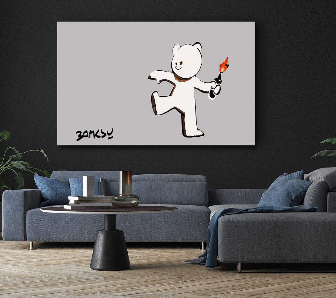 Picture of Teddybear Bomber Grey Canvas Print Wall Art