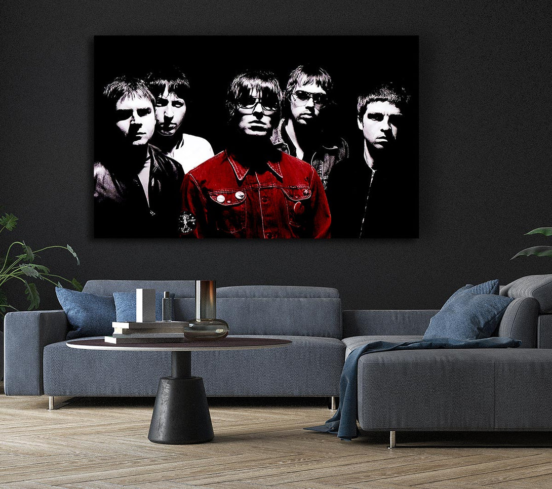 Picture of Oasis Liam Red Coat B n W Canvas Print Wall Art