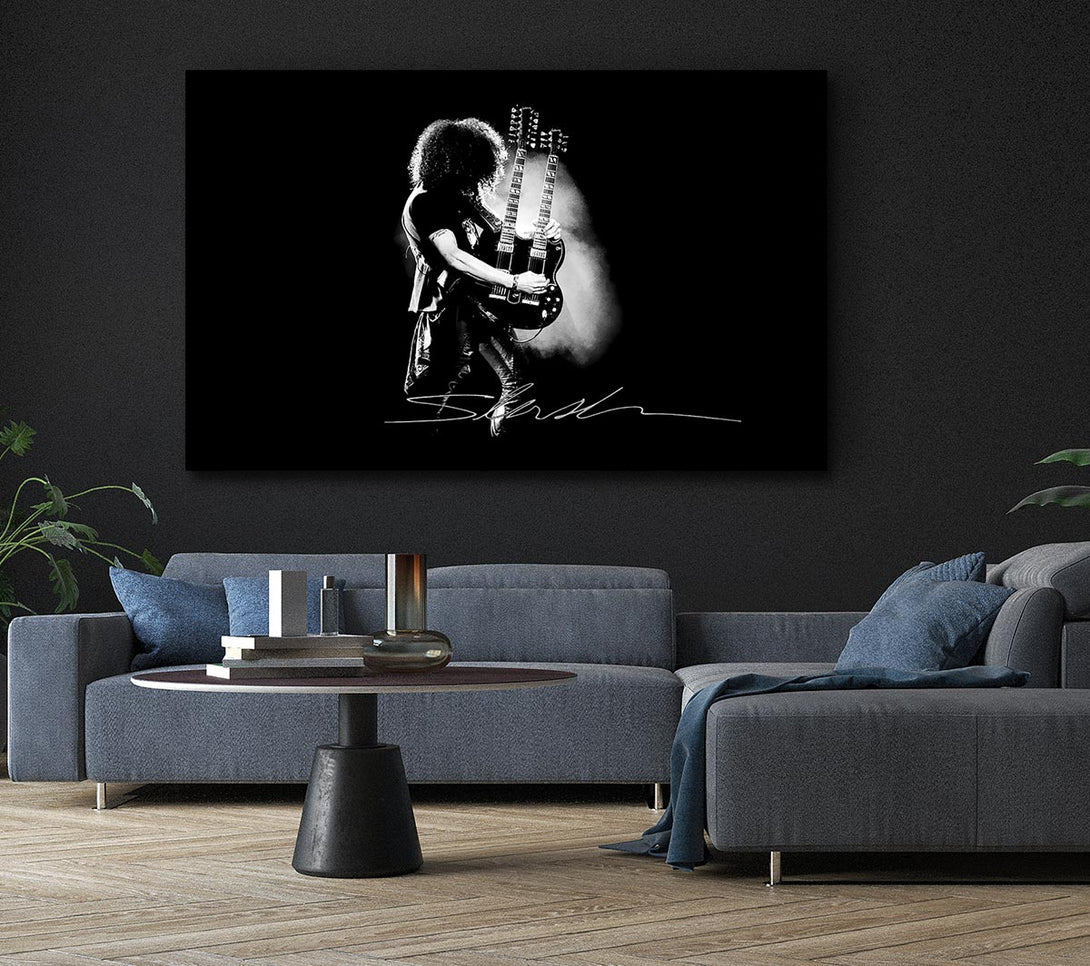 Picture of Slash Double Guitar B~w Canvas Print Wall Art