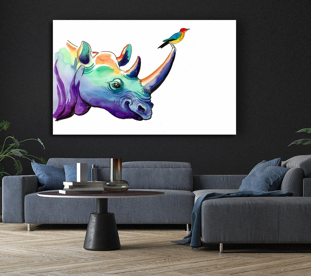 Picture of Rainbow Rhino Bird Canvas Print Wall Art