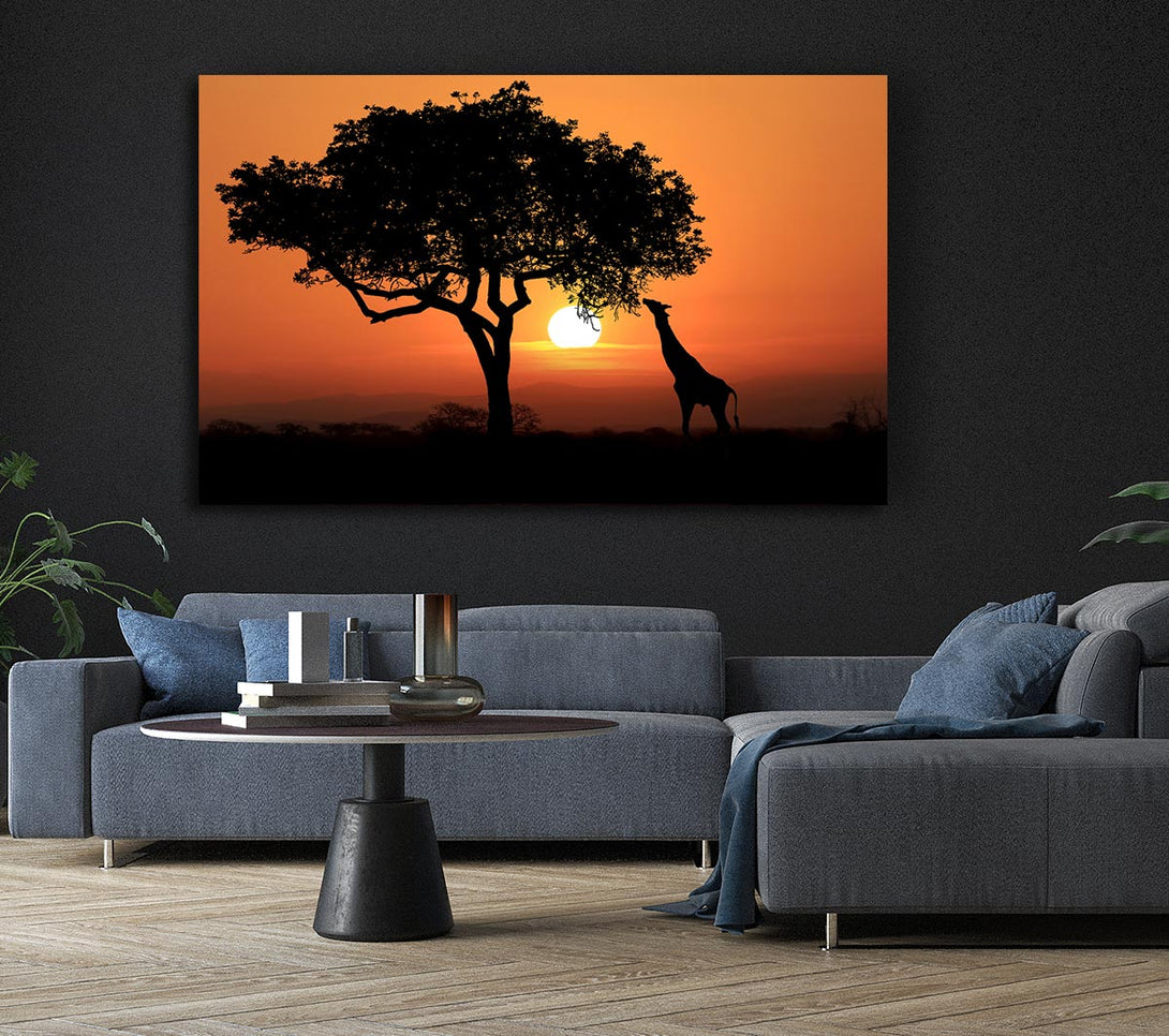 Picture of Giraffe Safari Sunset Canvas Print Wall Art