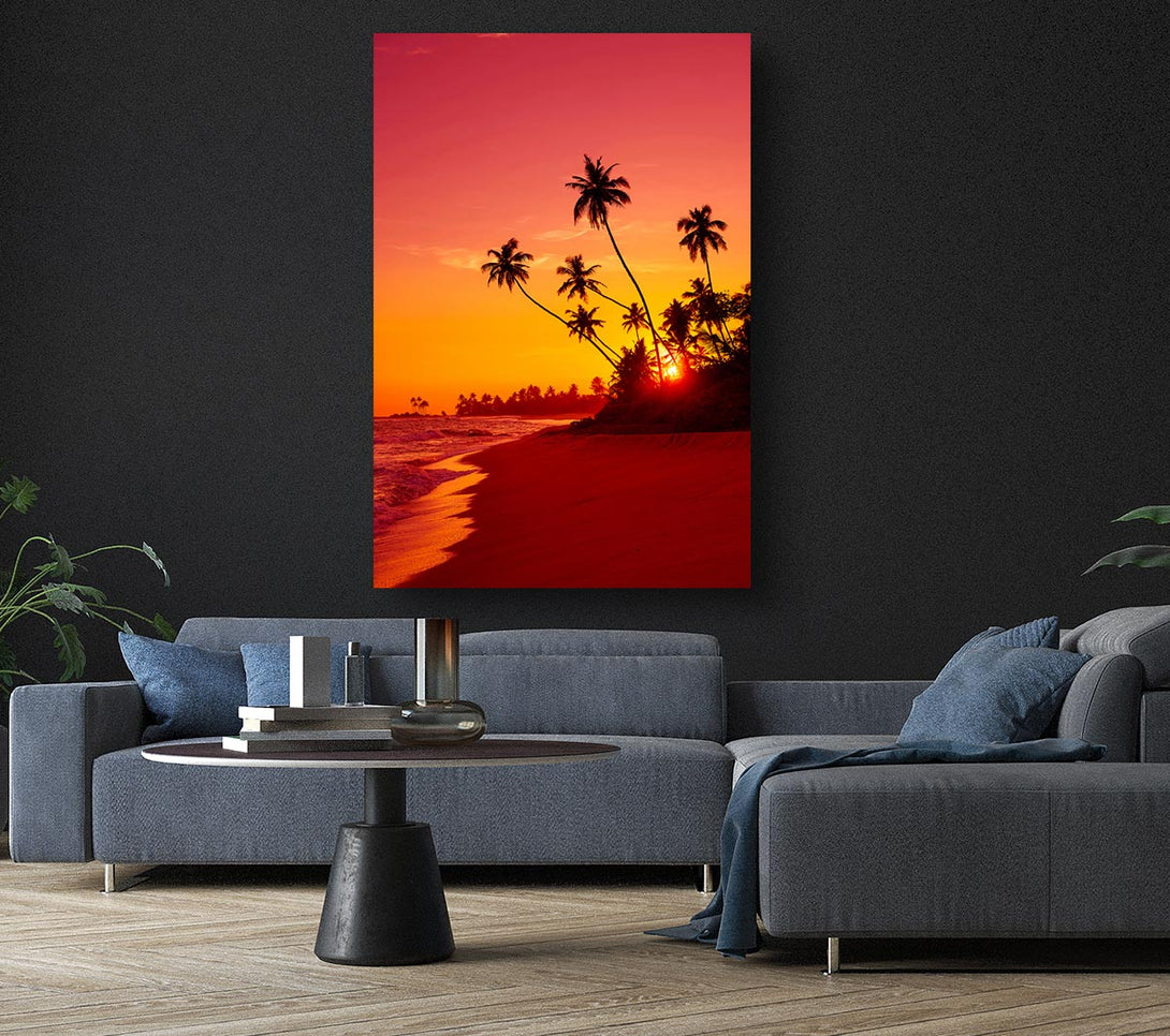 Picture of As The Sun Sets Under The Palm Trees Canvas Print Wall Art