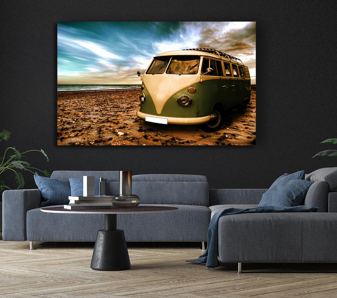 Picture of VW Camper Van Green Canvas Print Wall Art