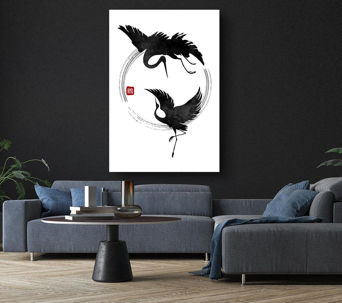 Picture of Japanese Cranes In The Circle Of Life Canvas Print Wall Art