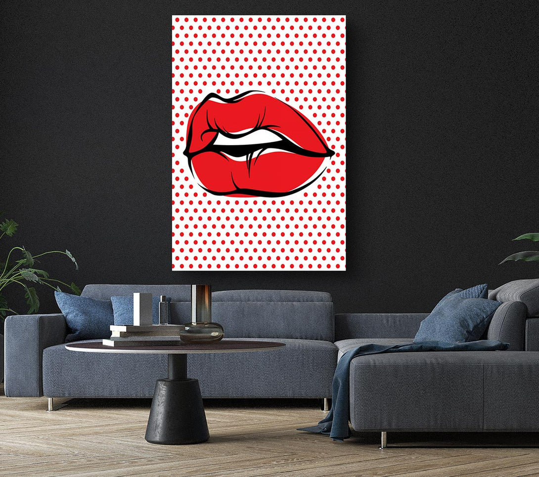 Picture of Red Lips On Pokerdots Canvas Print Wall Art