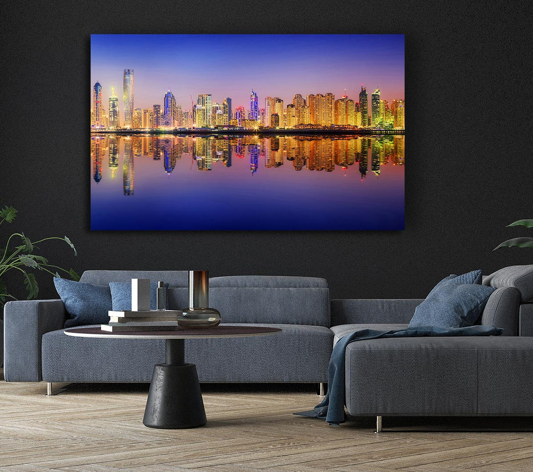 Picture of Reflections Of The Colourful City By Night Canvas Print Wall Art