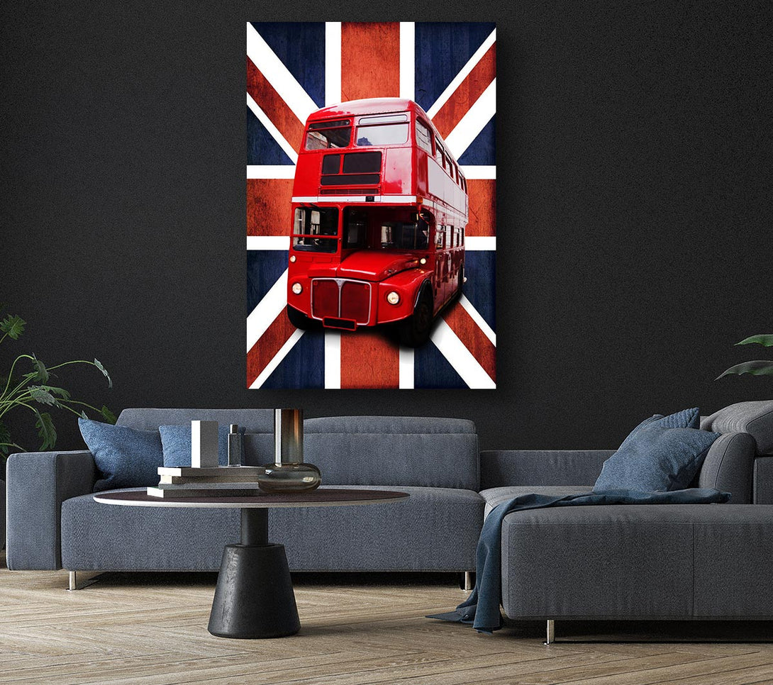 Picture of Red Bus On The British Flag Canvas Print Wall Art