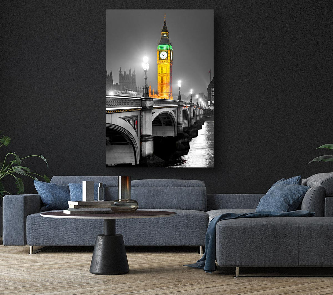 Picture of Golden Big Ben Over Tower Bridge Canvas Print Wall Art