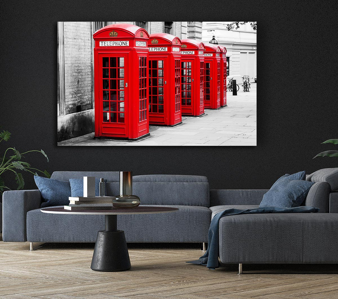 Picture of Red Telephone Box LineUp Canvas Print Wall Art