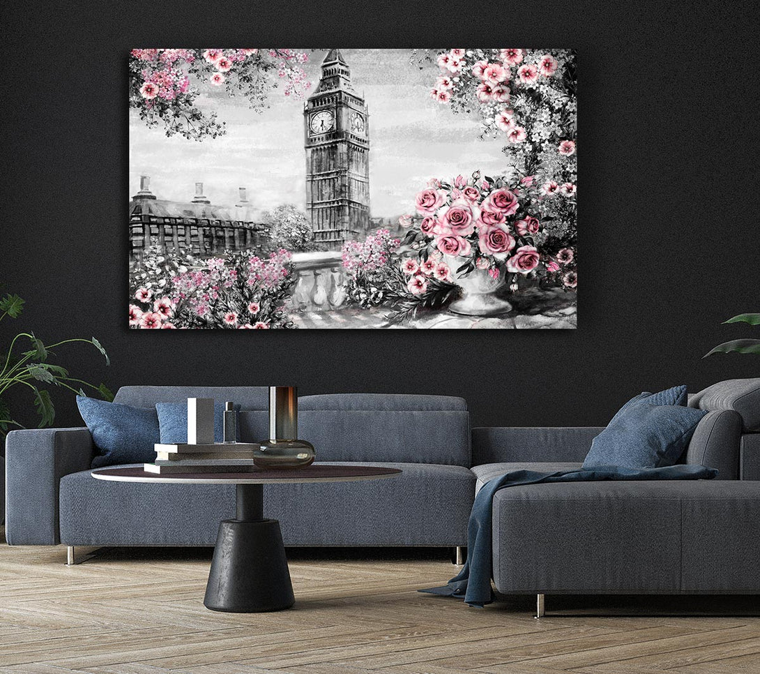 Picture of Big Ben Pink Roses Canvas Print Wall Art