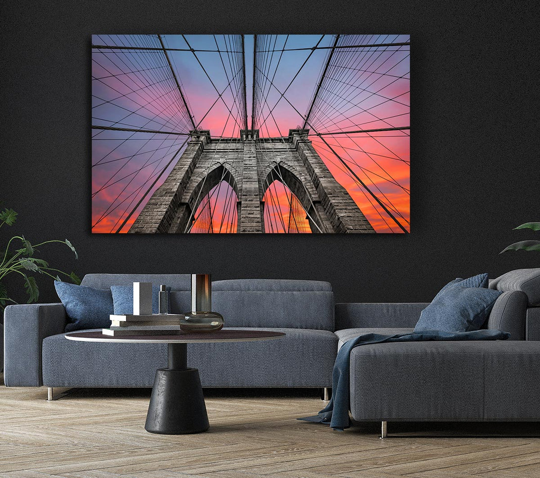 Picture of Fire Skies Above Brooklyn Bridge Canvas Print Wall Art