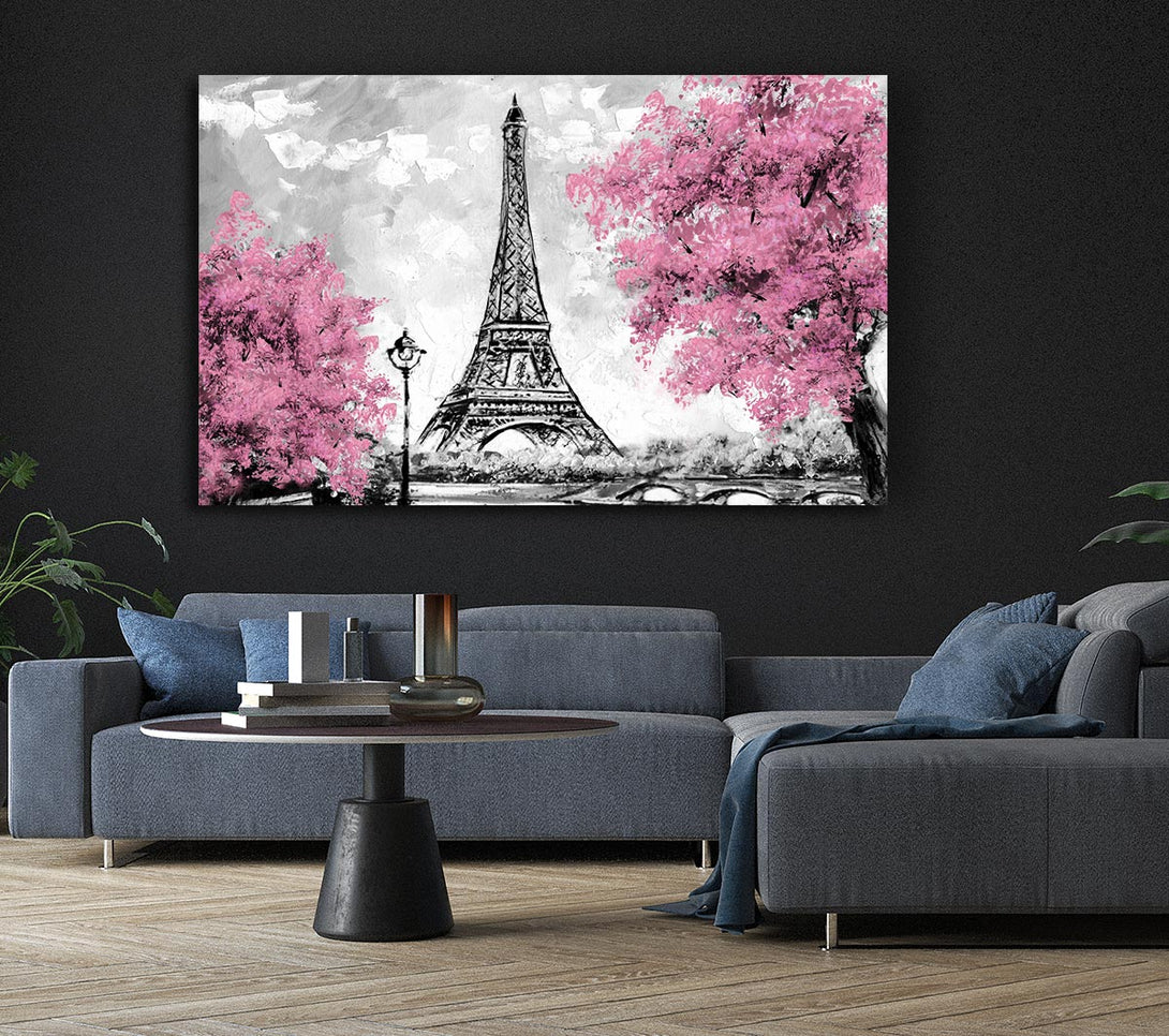 Picture of Eiffel Tower Pink trees Canvas Print Wall Art