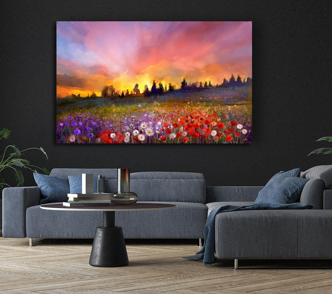 Picture of Sun Break Over The Wild Flowers Canvas Print Wall Art