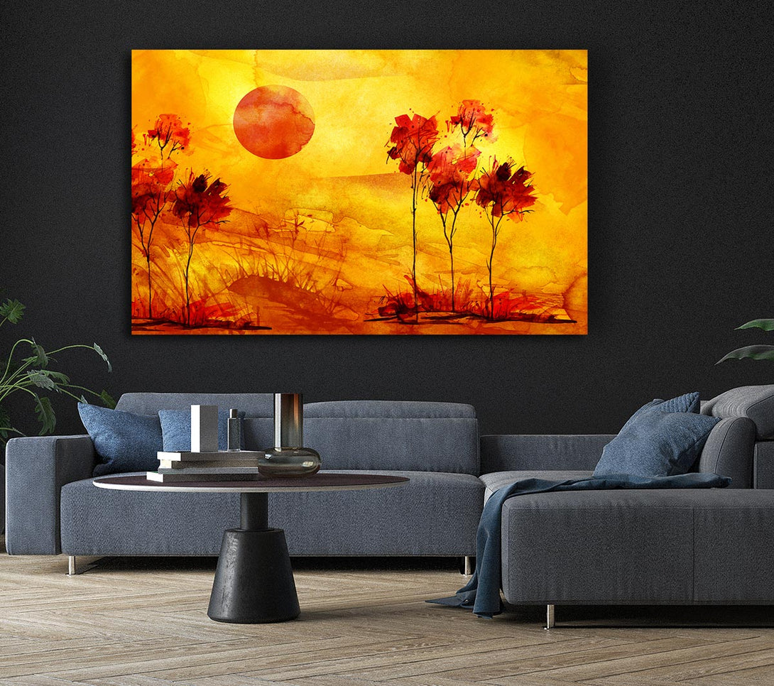 Picture of Red Tree Sun Canvas Print Wall Art