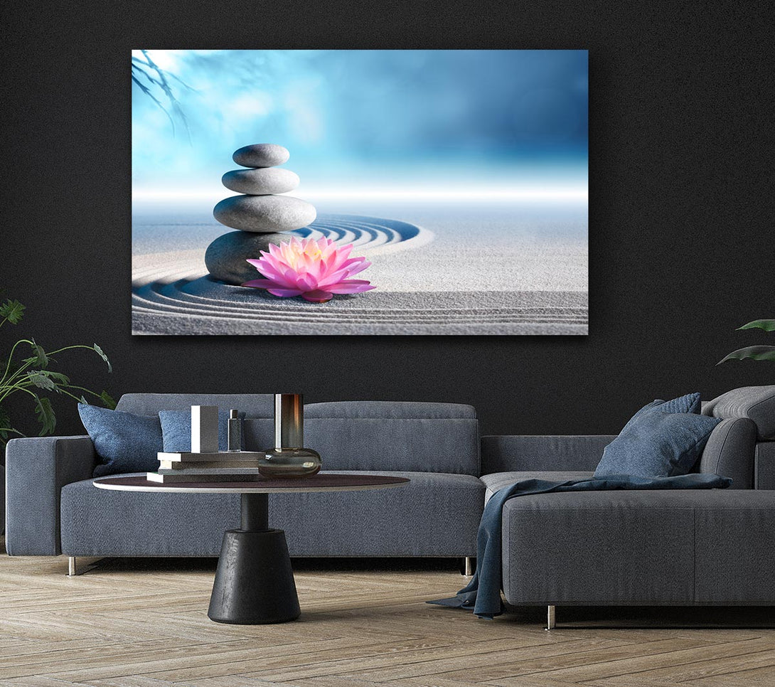 Picture of pebbles on zen beach lilly Canvas Print Wall Art