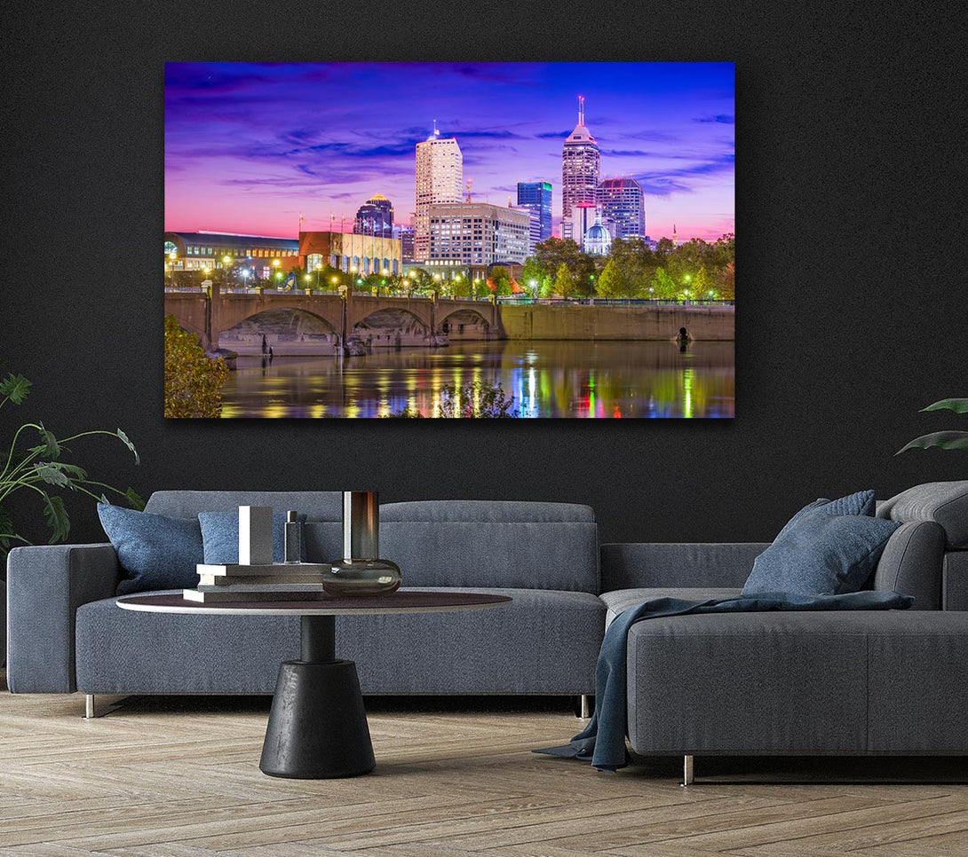 Picture of Bridge across the city at night Canvas Print Wall Art