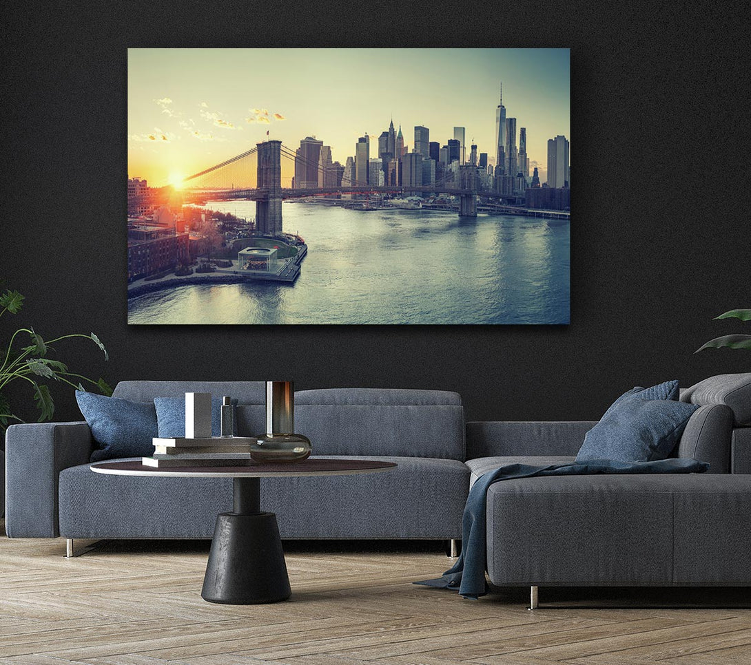 Picture of Bridge in New york over the water Canvas Print Wall Art