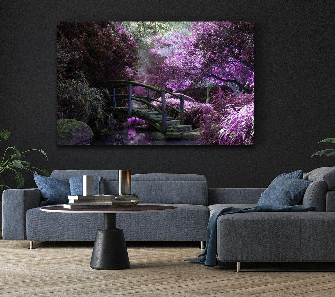 Picture of Little foot bridge in the lilac forest Canvas Print Wall Art