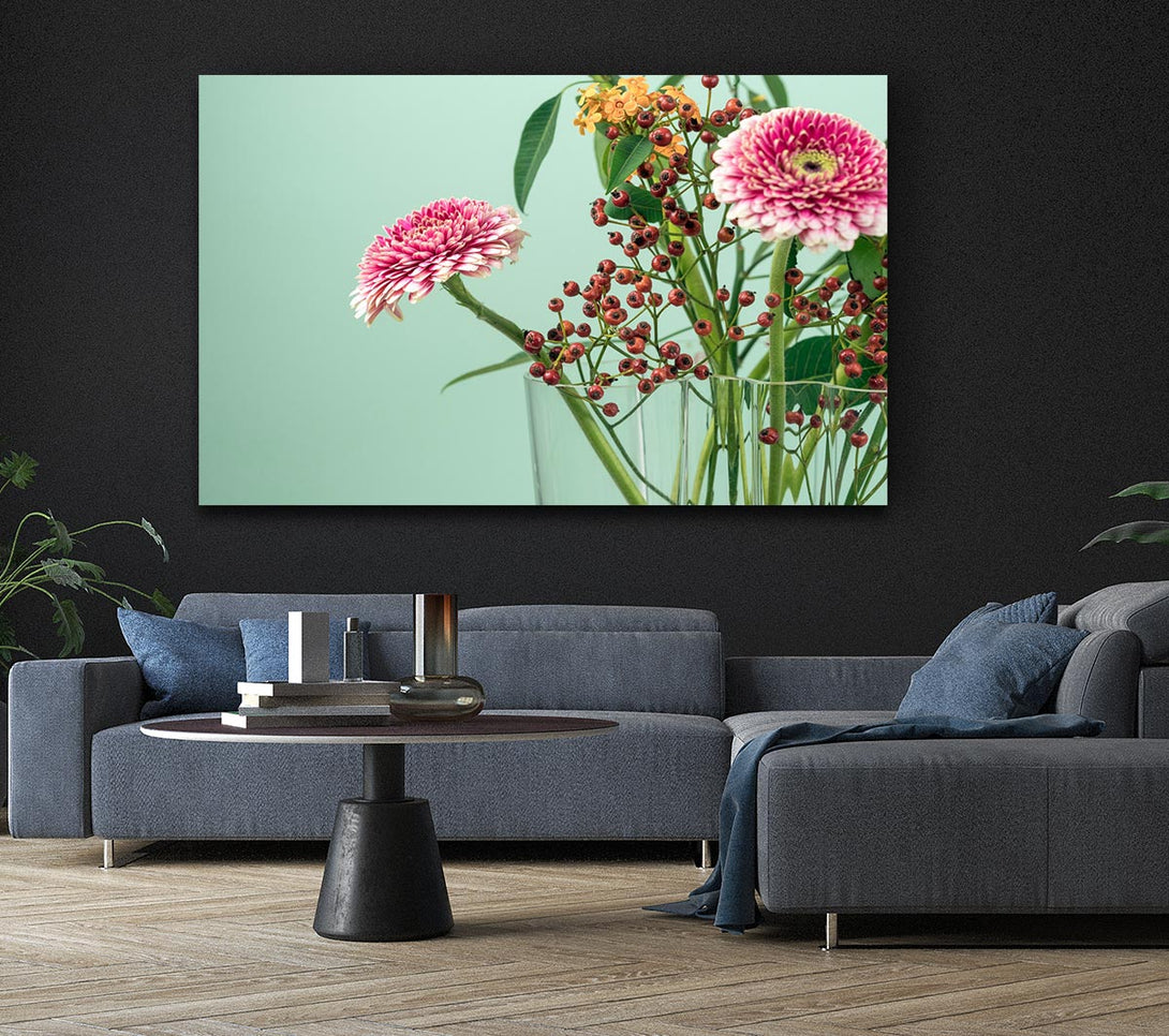 Picture of Vase of flowers with berries Canvas Print Wall Art