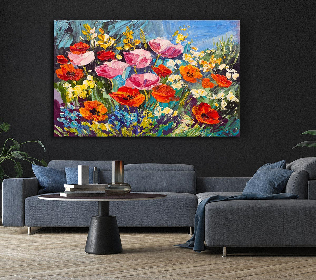 Picture of Mixed Poppies In The Sun Canvas Print Wall Art