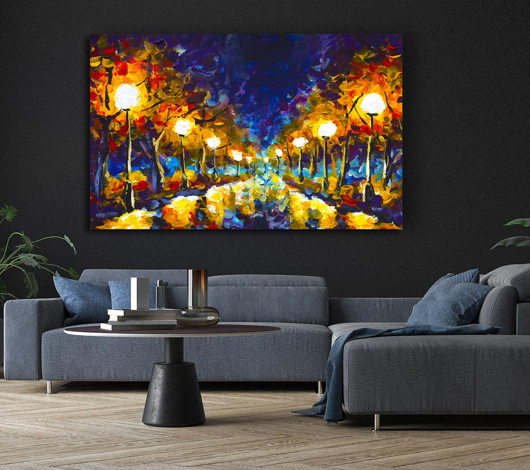 Picture of Streetlights At Night Gouche Canvas Print Wall Art