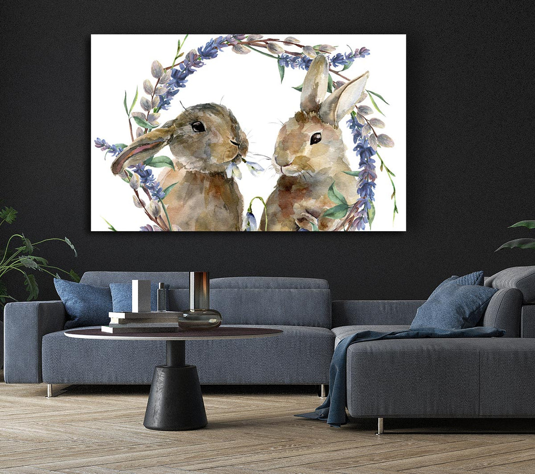 Picture of Two Watercolour Rabbits Canvas Print Wall Art