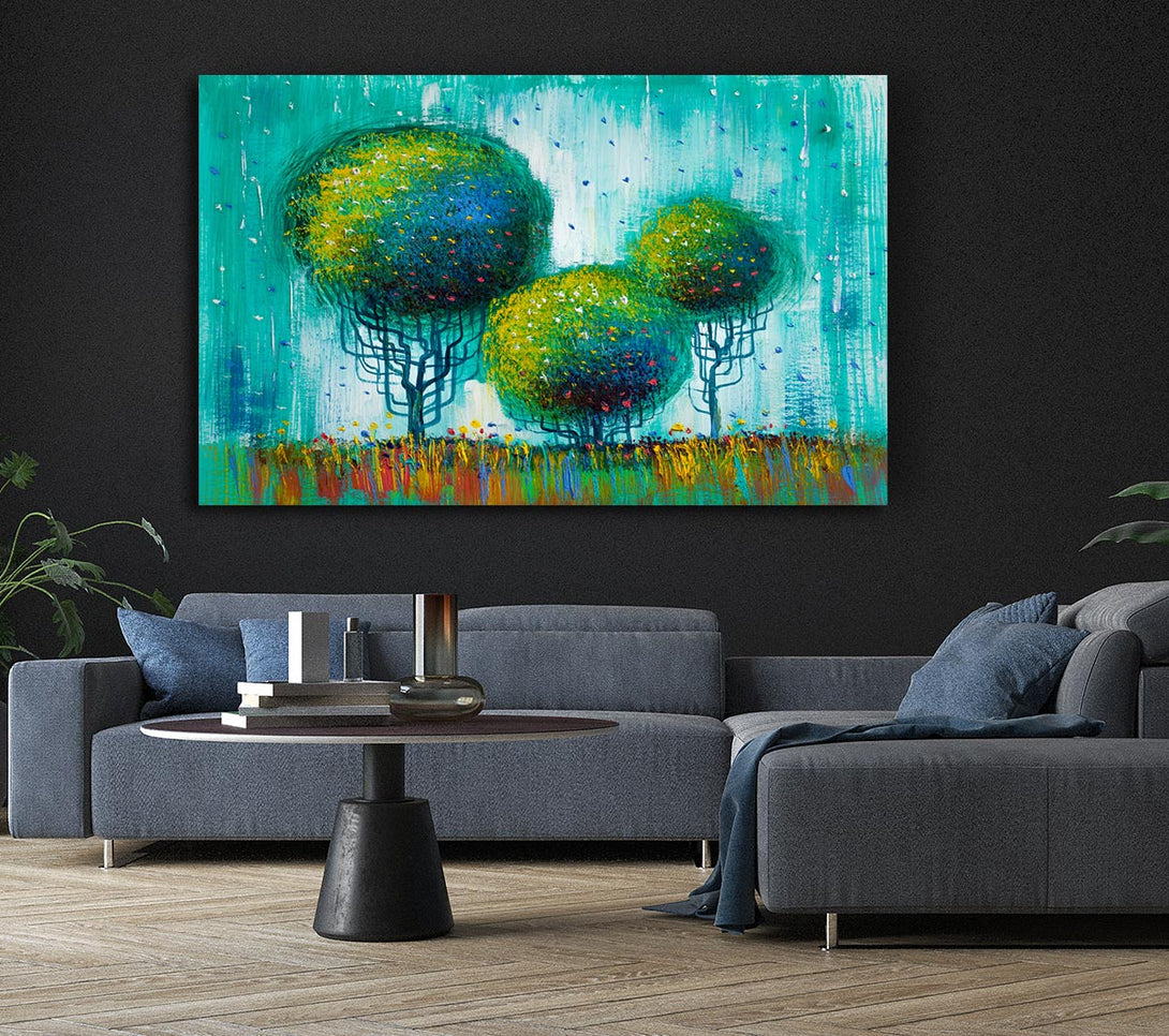 Picture of Three Round Trees Canvas Print Wall Art