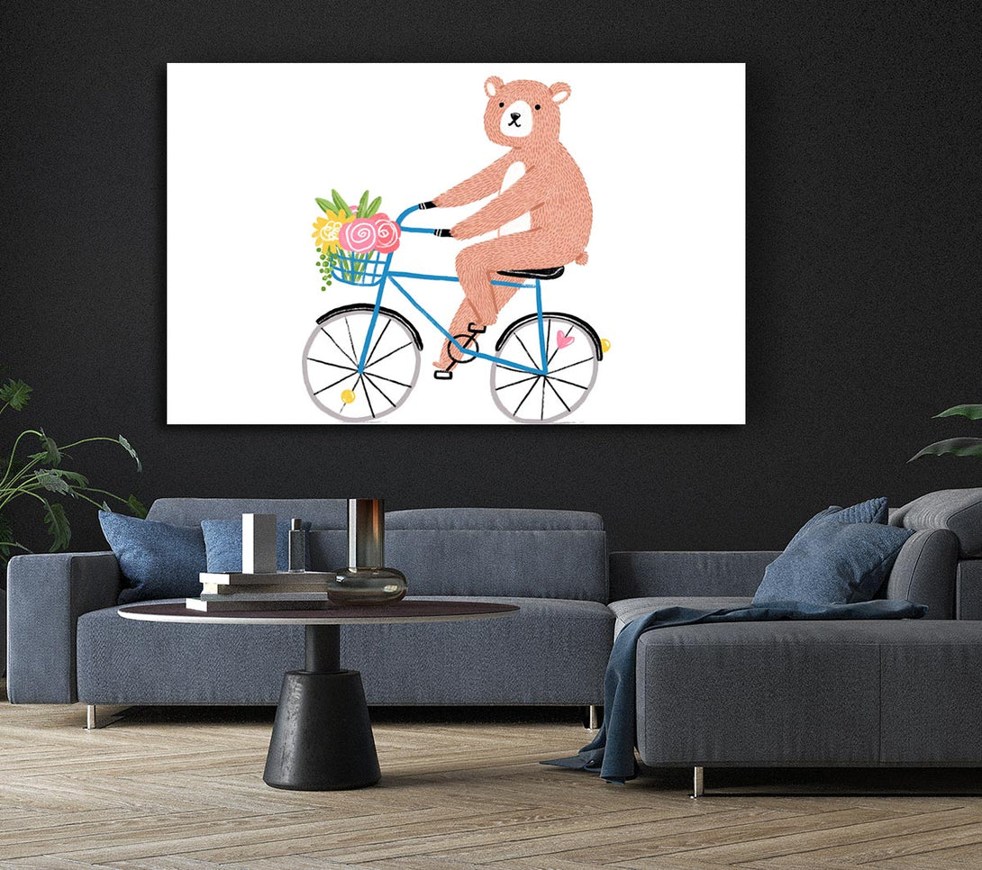 Picture of Bear Riding A Bike Canvas Print Wall Art